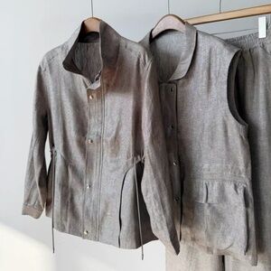 N16 Moon Leigh Glitter Dew Linen Old Money Style Linen Jacket